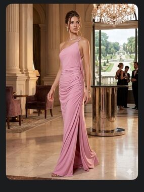 Katie May Blush Pink One-Shoulder Evening Gown